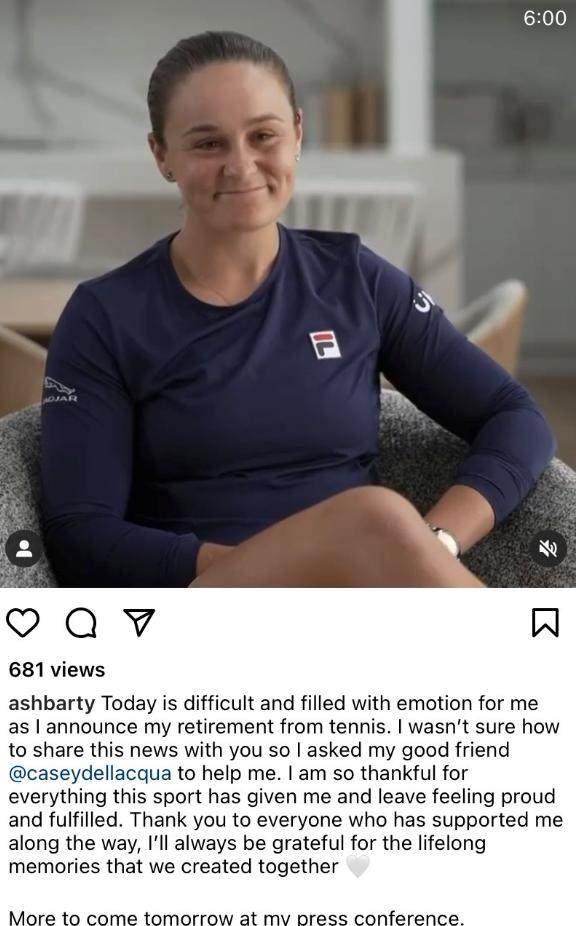 加拿大28开奖网-张奔斗：25岁的女网世界第一巴蒂退役了，这很巴蒂